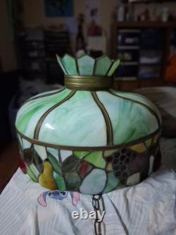 VTG Tiff Style Glass Shade 8-PANEL Fruits Border Hanging Light