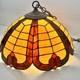 Vtg Tiffany Style Orange Red Yellow Leaded Glass Hanging 16 Lampshade 70's