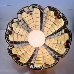 VTG Tiffany Style Orange Red Yellow Leaded Glass Hanging 16 Lampshade 70's