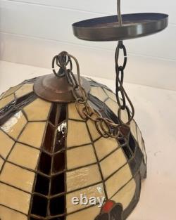 VTG Tiffany Style Orange Red Yellow Leaded Glass Hanging 16 Lampshade 70's