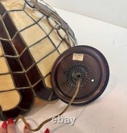 VTG Tiffany Style Orange Red Yellow Leaded Glass Hanging 16 Lampshade 70's