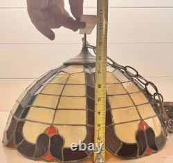 VTG Tiffany Style Orange Red Yellow Leaded Glass Hanging 16 Lampshade 70's