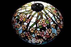 VTG Tiffany Style Slag Glass Lamp Shade Globe Light 22 Diameter Floral Pattern