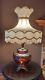 Vtg Victorian Iridescent Carnival Glass Lamp With Huge Bell Floral Lamp Shade