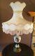 Vtg Victorian Lady Pitcher Lamp With Huge Bell Floral Lamp Shade With Fringe Tassel