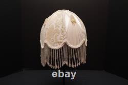 VTG Victorian French Style Lamp Shade Art Nouveau Beaded Fringe embroidered 8