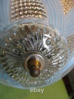 VTG antique ART Deco 1940's Glass Shade Ceiling Light Lamp Fixture Chandelier