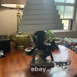 Venetian Blind Tiered Shade Black Ceramic Rearing Horse (Rare Find)