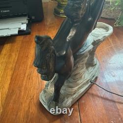 Venetian Blind Tiered Shade Black Ceramic Rearing Horse (Rare Find)