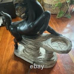 Venetian Blind Tiered Shade Black Ceramic Rearing Horse (Rare Find)