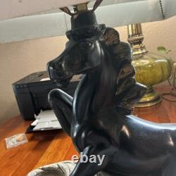 Venetian Blind Tiered Shade Black Ceramic Rearing Horse (Rare Find)