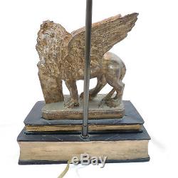 Venetian Winged Lion Of St Mark Chapman Lamp & Shade Oval Cream Resin Vintage #1