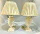 Very Heavy Pair Of Vintage Alabaster Table Lamps With Shades