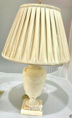 Very Heavy Pair of Vintage Alabaster Table Lamps With Shades