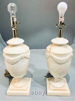Very Heavy Pair of Vintage Alabaster Table Lamps With Shades