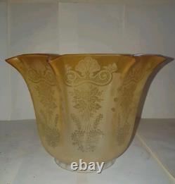 Victorian Antique Oil Lamp shade Crimped & Etched Citrine Yellow Oil lamp shade