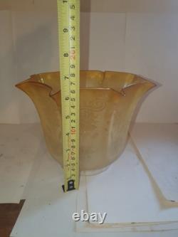Victorian Antique Oil Lamp shade Crimped & Etched Citrine Yellow Oil lamp shade