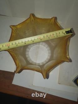 Victorian Antique Oil Lamp shade Crimped & Etched Citrine Yellow Oil lamp shade