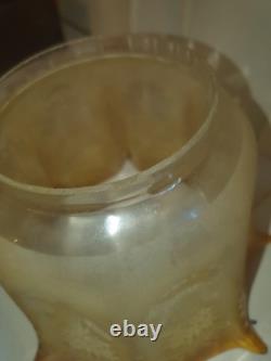 Victorian Antique Oil Lamp shade Crimped & Etched Citrine Yellow Oil lamp shade