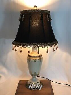 Victorian Art Deco Boho Lamp Shade Black Fabric Brown Gold Bead Fringe 17x12x10