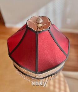 Victorian Dale Tiffany Lampshades Ruby Red & Gold Colored Fabric Bead Fringe