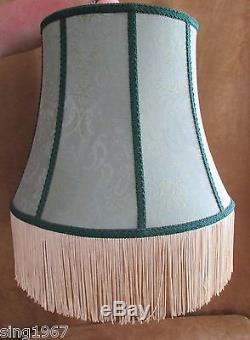 Victorian Fringe Lamp shade XL 14 H 18 W blue green fabric vintage floor table