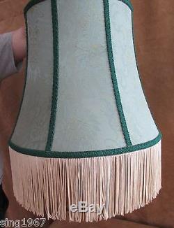 Victorian Fringe Lamp shade XL 14 H 18 W blue green fabric vintage floor table