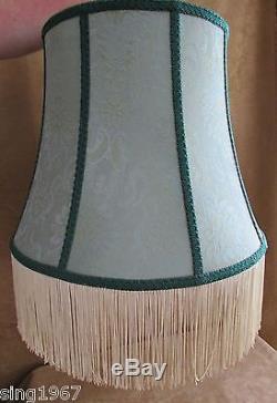 Victorian Fringe Lamp shade XL 14 H 18 W blue green fabric vintage floor table