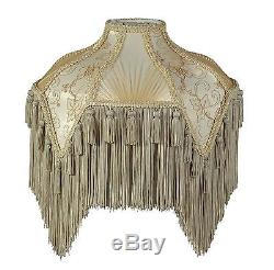 Victorian Fringed Lamp Shade Beige and Champagne Wild Rose Design Vintage Style