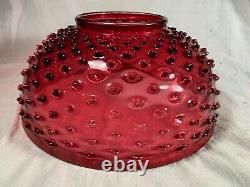 Victorian High Dome Cranberry Hobnail Glass14in Hanging Lamp Shade c1880