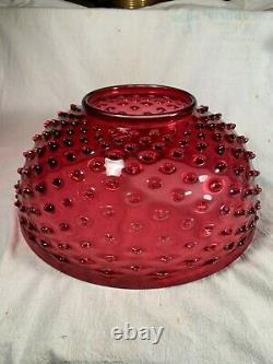 Victorian High Dome Cranberry Hobnail Glass14in Hanging Lamp Shade c1880