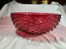 Victorian High Dome Cranberry Hobnail Glass14in Hanging Lamp Shade c1880