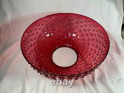 Victorian High Dome Cranberry Hobnail Glass14in Hanging Lamp Shade c1880