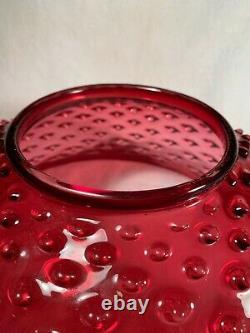 Victorian High Dome Cranberry Hobnail Glass14in Hanging Lamp Shade c1880