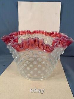 Victorian Hobbs Brockner Cranberry edge Hobnail Gas lamp shade 5 fitter c1880s