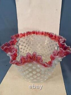 Victorian Hobbs Brockner Cranberry edge Hobnail Gas lamp shade 5 fitter c1880s