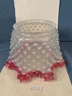 Victorian Hobbs Brockner Cranberry edge Hobnail Gas lamp shade 5 fitter c1880s