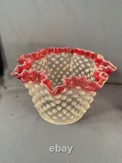 Victorian Hobbs Brockner Cranberry edge Hobnail Gas lamp shade 5 fitter c1880s