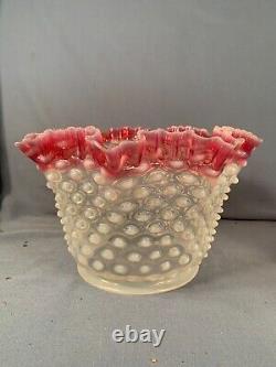 Victorian Hobbs Brockner Cranberry edge Hobnail Gas lamp shade 5 fitter c1880s