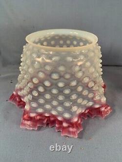 Victorian Hobbs Brockner Cranberry edge Hobnail Gas lamp shade 5 fitter c1880s