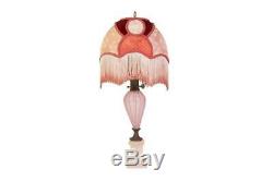 Victorian Murano Glass Lamps with Vintage Fringe Shades Pair