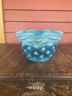 Victorian Opalescent Blue Hobnail Ruffled Glass Gas/Oil Lamp Shade 5 Fitter