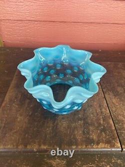 Victorian Opalescent Blue Hobnail Ruffled Glass Gas/Oil Lamp Shade 5 Fitter