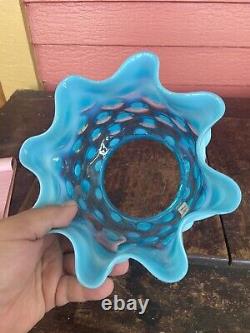 Victorian Opalescent Blue Hobnail Ruffled Glass Gas/Oil Lamp Shade 5 Fitter