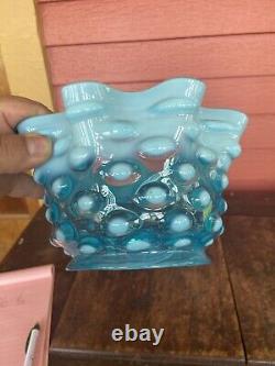 Victorian Opalescent Blue Hobnail Ruffled Glass Gas/Oil Lamp Shade 5 Fitter