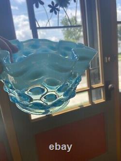 Victorian Opalescent Blue Hobnail Ruffled Glass Gas/Oil Lamp Shade 5 Fitter
