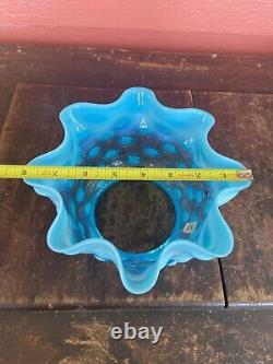 Victorian Opalescent Blue Hobnail Ruffled Glass Gas/Oil Lamp Shade 5 Fitter