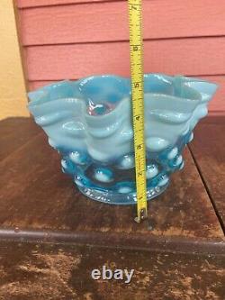 Victorian Opalescent Blue Hobnail Ruffled Glass Gas/Oil Lamp Shade 5 Fitter