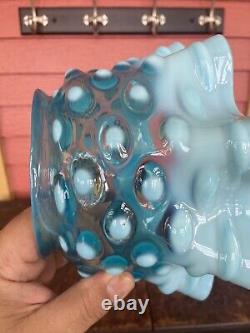 Victorian Opalescent Blue Hobnail Ruffled Glass Gas/Oil Lamp Shade 5 Fitter