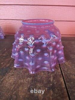 Victorian Opalescent Pink Hobnail Ruffled Glass Gas or Oil Lamp Shade 4 Fitter